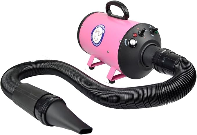 Flying Pig High Velocity Dog Pet Stand Grooming Dryer w/Variable Air Speed & Heat (Pink)