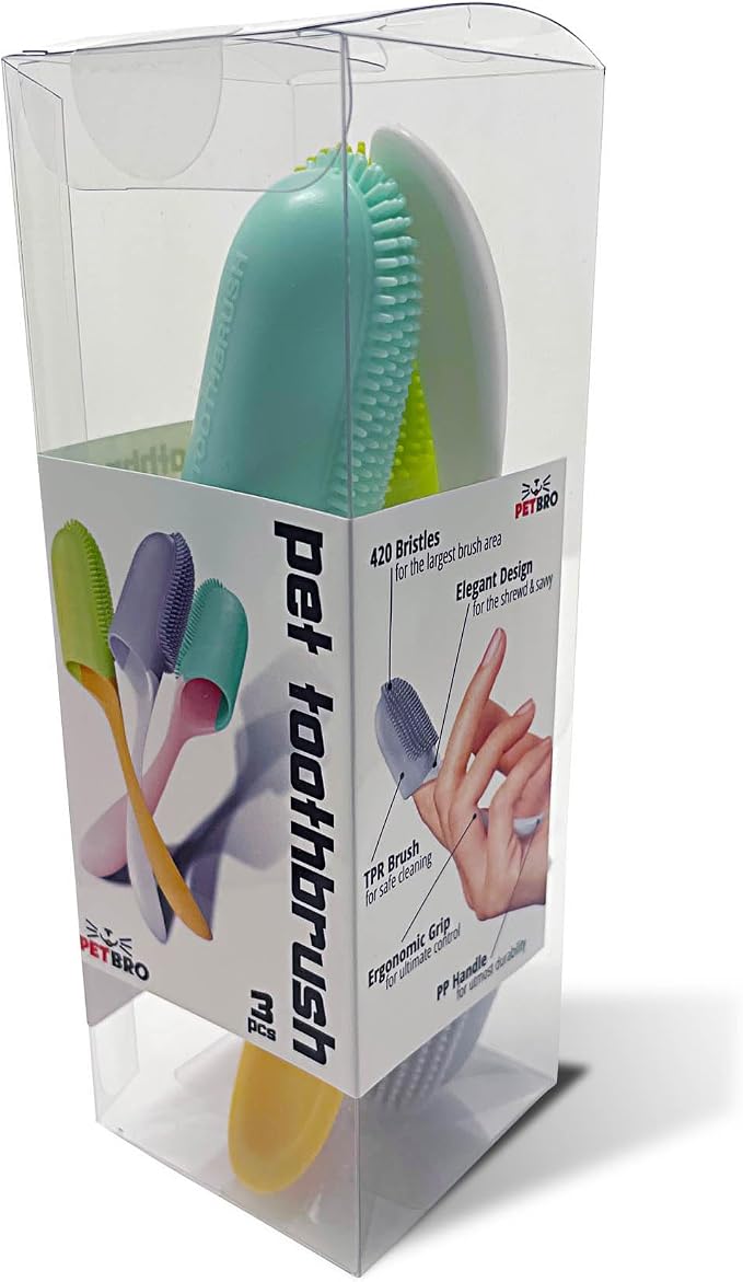 Pet Toothbrush Set with Ergonomic Handles and Soft Bristles, 3 Pieces for Dogs and Cats, BPA Free