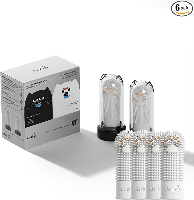 Pet Finger Toothbrush with Flavor Burst Beads, 360° Silicone Toothbrush Kit for Dogs & Cats, Deep Teeth Cleaning - 6 Pcs Chicken Flavor