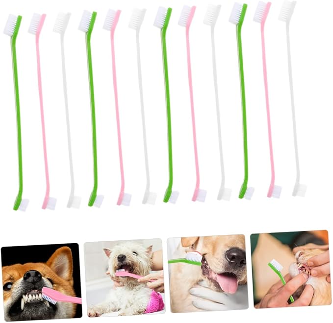 Levemolo 12Pcs Dual Head Dog Toothbrush Soft Bristle Pet Care Comfortable Cleaning for Dogs Oral