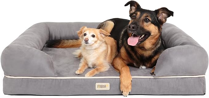 Friends Forever Orthopedic Dog Bed, Memory Foam Pet Sofa, Calming Dog Couch, Water Resistant Pet Bed, Washable Cover, Non-Slip Bottom, Chester, Grey, 50" x 40" x 13"