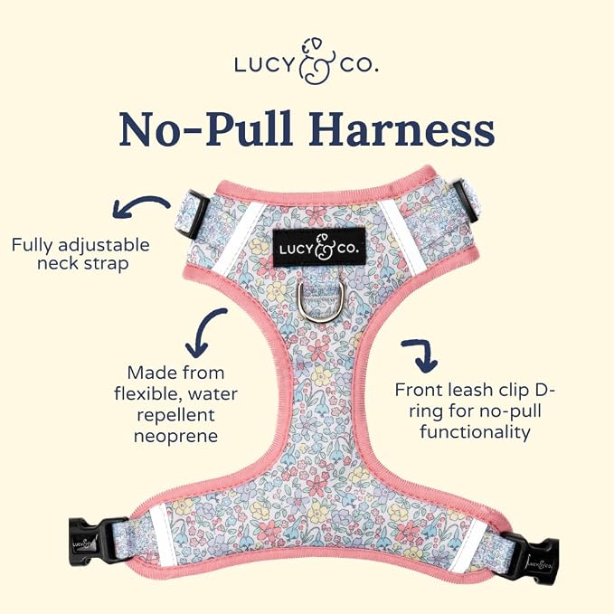 Lucy & Co. Ditsy Daydream No-Pull Dog Harness, Adjustable Front Clip Harness with Comfort Padding, Small