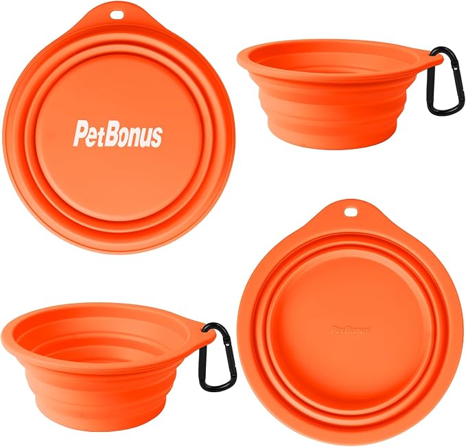 PetBonus Collapsible Dog Bowls, 2 Pack, Green, Orange