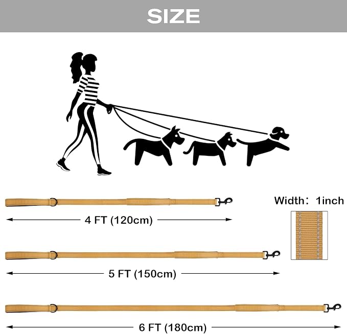 Joytale Dog Leash for Large Dogs that Pull, Double Handle, 6FT, Khaki | Traffic Handle for Control, Padded Handle Reduces Hand Strain, Reflective Stitching for Night Safety, Strong Nylon Webbing