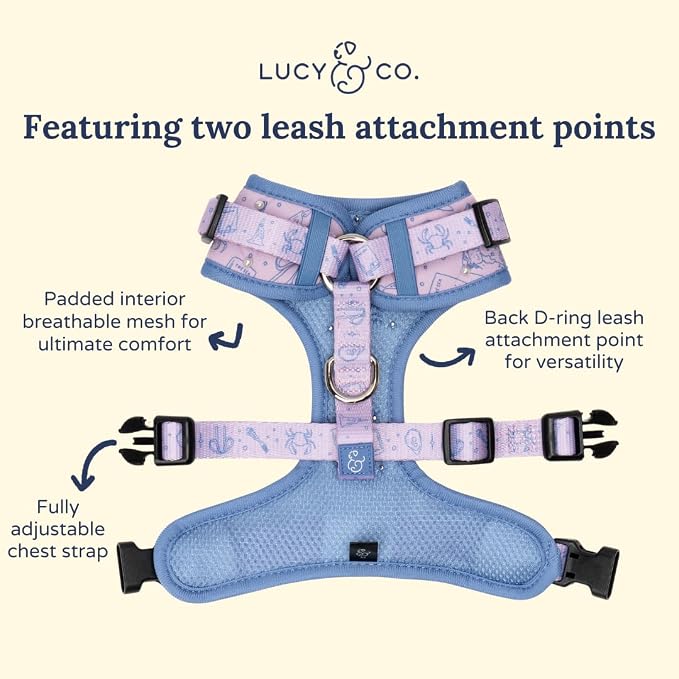 Lucy & Co. Magnificent Mermaids Pearl No-Pull Dog Harness, Adjustable Front Clip Harness with Comfort Padding, Large