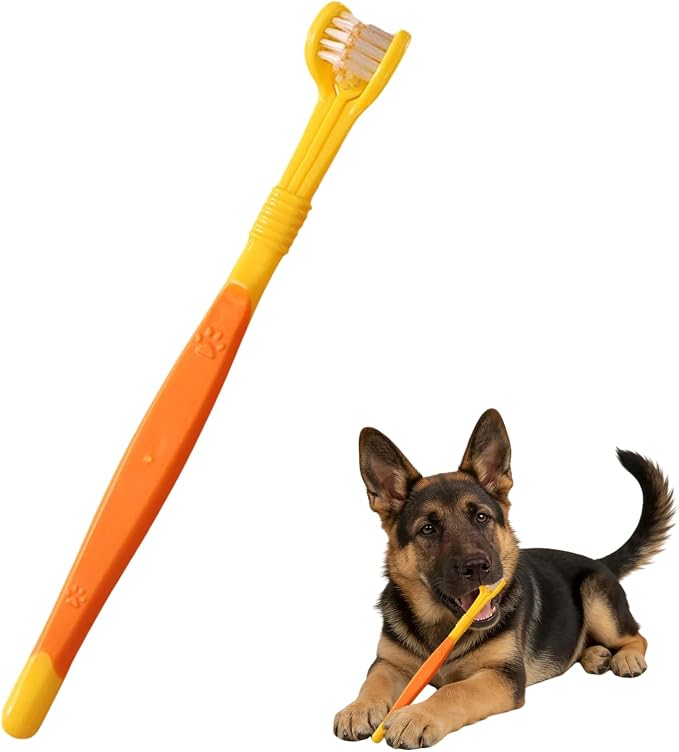 3 Sided Pet Toothbrush for Dogs&Cats, Dog Tooth Brush with Soft Bristles, Easy Teeth Cleaning & Dental Care, Removes Tartar & Bad Breath, Oral Care for Medium & Large Pets (Yellow*1)