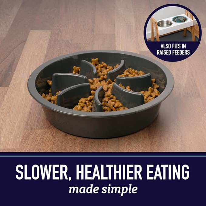 Leash Boss 2-Pack Slow Feeder Dog Bowls (2 Cup) Puzzle Dog Food Bowl with Stainless Steel Bowl - Fits into Elevated Pet Feeders - Slow Eating for Large, Medium & Small Sized Breeds, White