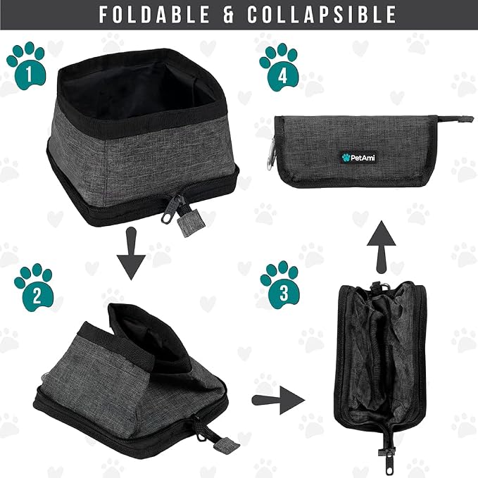 PetAmi Collapsible Dog Bowls, 2 Pack, Travel Set, Gray