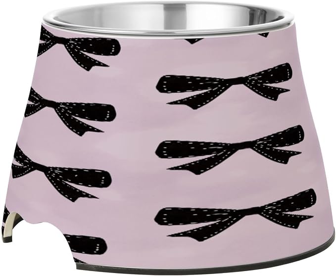 Blueangle Elevated Dog Bowls with Stainless Steel - Non-Slip 2.3 Cup High Capacity Pet Dish for Spinal Health & Black Bows Design（282）