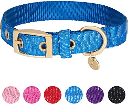 Blueberry Pet The Most Coveted Designer Mixed Metallic Thread Adjustable Dog Collar in Sparkling Azure Blue with Metal Buckle, Neck 13-16.5", for Medium Breed