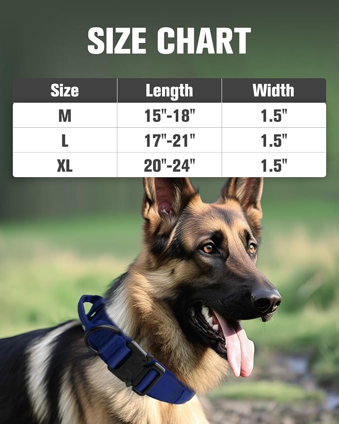 Joytale Tactical Dog Collar(17"-21") and Dog Leash Set, Shock Absorbing Bungee Dog Leash and Adjustable Strong Dog Collar with Handle for Large Dogs(Navyblue, L)