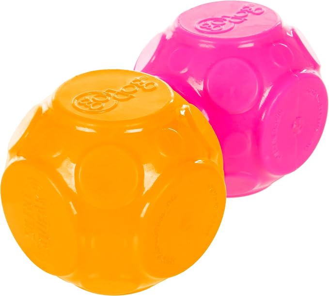 goDog 2-Pack Silent Squeak Ball Dog Toy Set, for Light to Moderate Chewers - Orange/Pink, 2-Pack