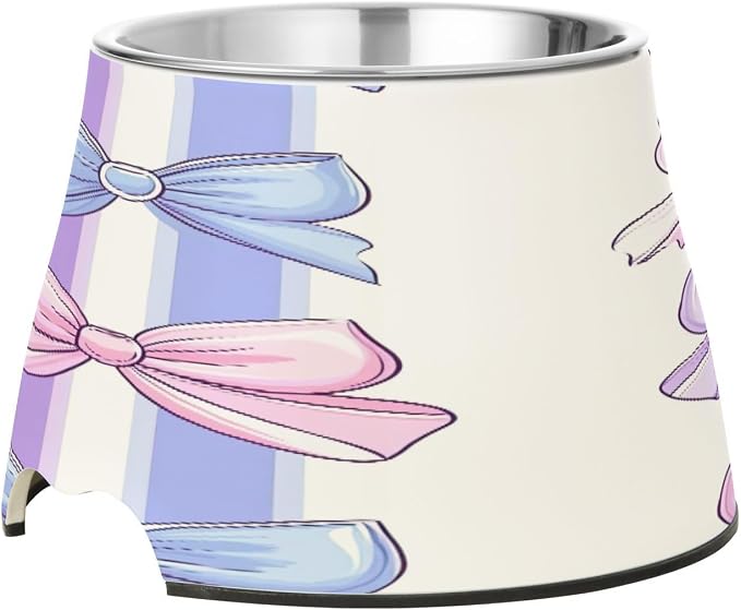 YETTASBIN Beautiful Bow Elevated Dog Bowls, Prevention of Vertebrae Disease Raised Dog & Cat Bowl Stand with Removable Stainless Steel Bowls, Non-Slip Spill-Proof Pet Food & Water Bowl Dish