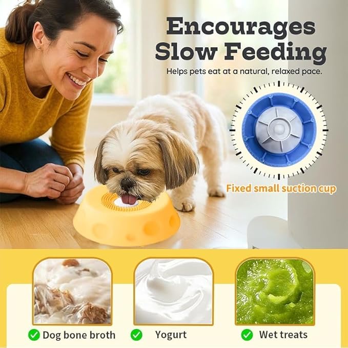 Slow Feeder Dog Lick Bowl with Rolling Ball,Anti-Slip Silicone Puzzle Feeder for Liquid Treats,Bone Broth,Yogurt,Wet Food,Anxiety Relief Enrichment Lick Toy for Large Medium Small Dogs & Cats (Black)