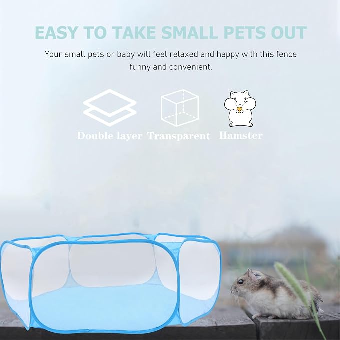 FRCOLOR Foldable Hexagonal Pet Playpen with Mesh Polyester Fabric, Small Animals Safety Pen for Indoor Home Use, Blue Collapsible Puppy and Kitten Play Tent for Dogs and Babies
