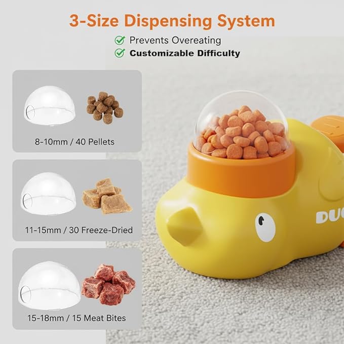 Interactive Dog Puzzle Toy, Cute Duck Treat Dispenser with Anti-Slip Pad, Press-Type Slow Feeder for IQ Training & Boredom Relief, Mental Enrichment for Small Medium Dogs & Cats (Yellow)