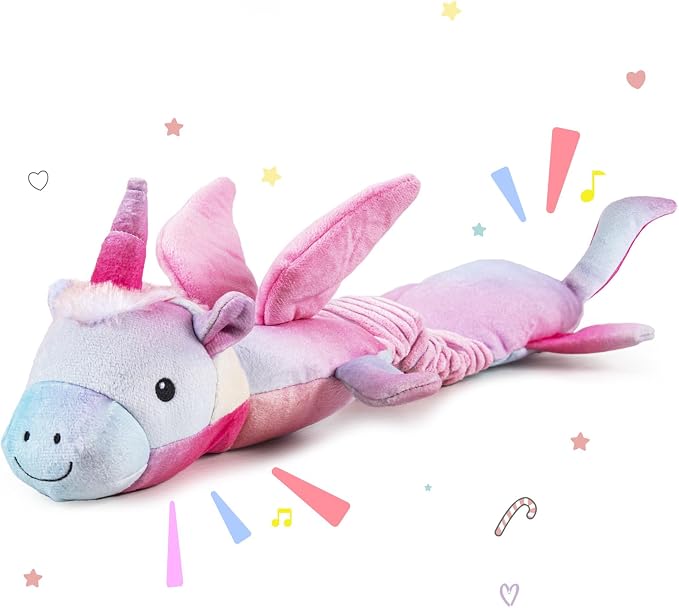 lilfrd Pink Unicorn Squeaky Dog Toy, Crinkle Plush Tug Toy for Dogs | Tug of War & Pull Toys, Energy Release, Fits Small Medium Large Dogs