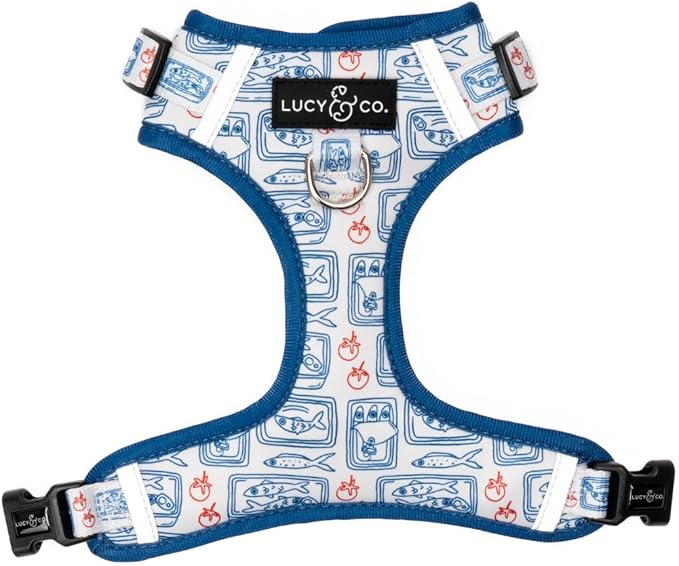 Lucy & Co. Tinned Fish No-Pull Dog Harness, Adjustable Front Clip Harness with Comfort Padding, X-Large