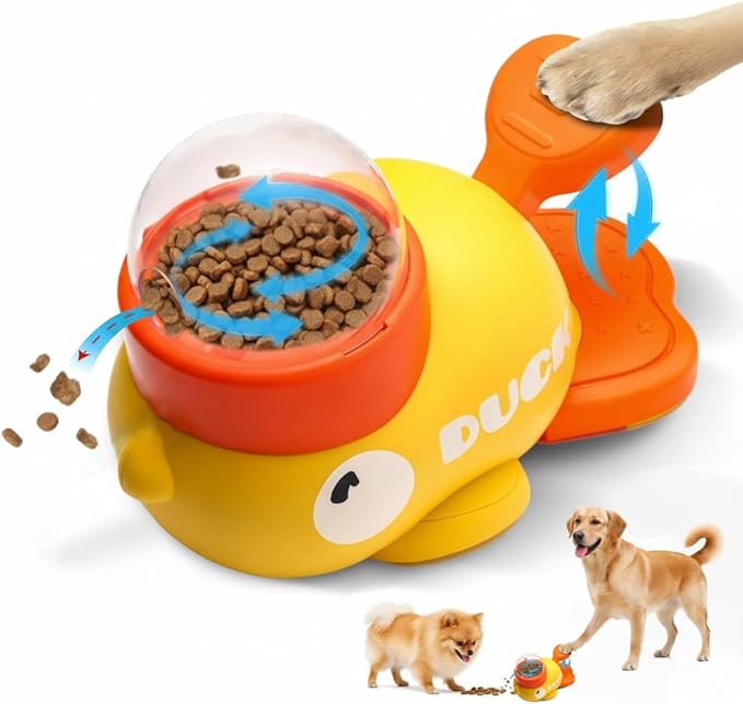 Interactive Dog Puzzle Toy, Cute Duck Treat Dispenser with Anti-Slip Pad, Press-Type Slow Feeder for IQ Training & Boredom Relief, Mental Enrichment for Small Medium Dogs & Cats (Yellow)