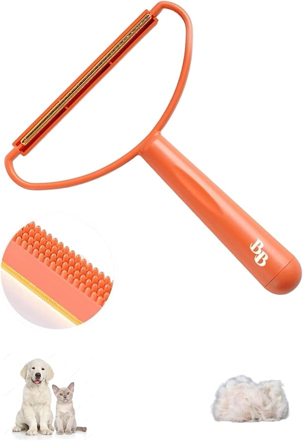 Generic Pet Hair Removal Tool, 2-Sided with Shave and Smooth Surfaces, Large Size, Pet Cleaning Brush for Furniture (Orange)