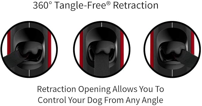 TUG Oval 360° Tangle-Free Retractable Dog Leash with Integrated Waste Bag Dispenser (Medium, Red)