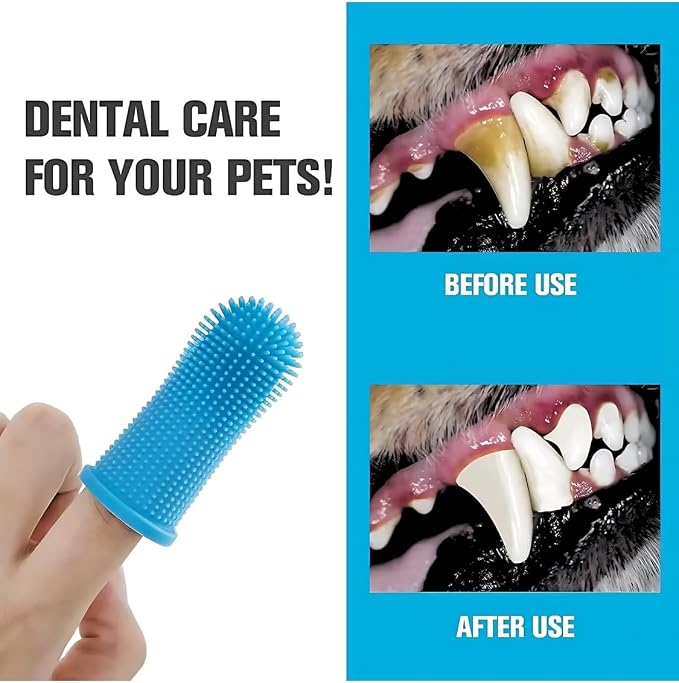 Gomoly Pet Toothbrush, 360 ° Dog Tooth Cleaning Set, Cat Finger Cover Toot-hbrush for Cleaning Tongue Coating and Tooth Care, Pet Silicone Finger Cover Toothbrush Set of 2 with Case (Pink, Large)