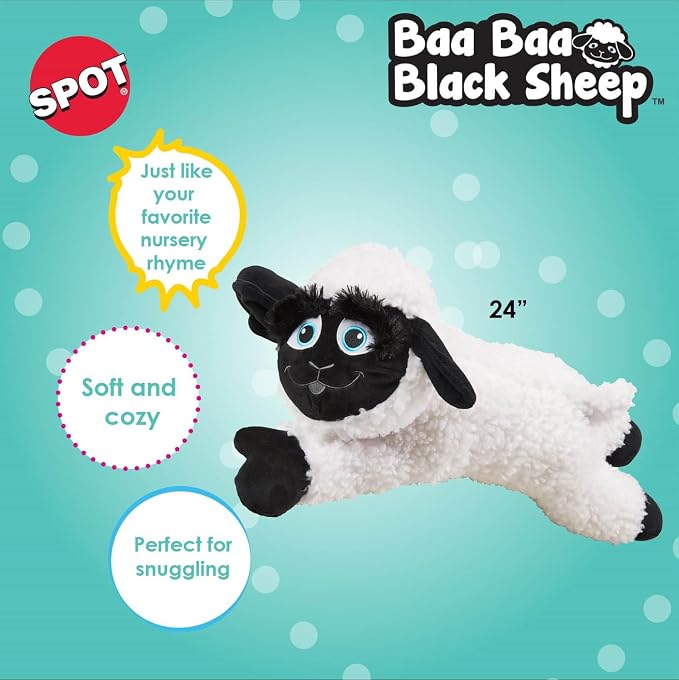 SPOT Baa Baa Black Sheep Plush Dog Toy - Cute and Cuddly Fleece Toy with Squeaker - Jumbo Size for Large Dogs and Puppies, 24in Black and White Lamb
