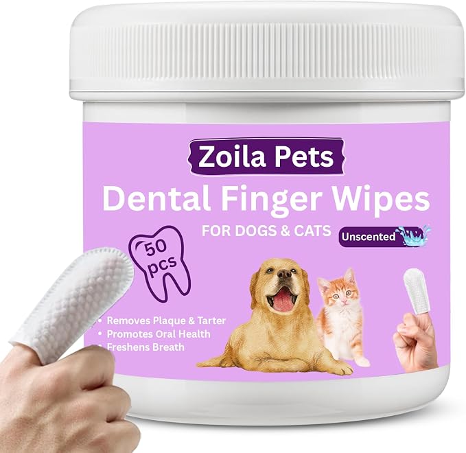Dental Wipes Unscented – Best Dog Teeth Cleaning, Dog Dental Wipes for Dogs Teeth, Finger Toothbrush for Dogs and Cats, Oral Care, Remove Plaque, Tartar & Bad Breath – 50 Count