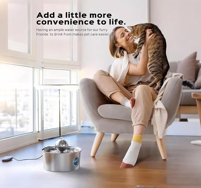 108oz/3.2L Stainless Steel Cat Water Fountain, Ultra-Quiet Pet Fountain with Water-Level Window, Dishwasher Safe, BPA-Free Automatic Water Dispenser for Cats and Dogs