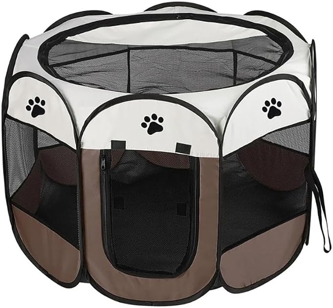 Foldable Pet Playpen, Safe Indoor & Outdoor Fun for Dogs & Cats, Portable Pet Tent with Removable Top Shade Cover, Durable, Lightweight, Multiple Access Points - Light Blue, Medium Size