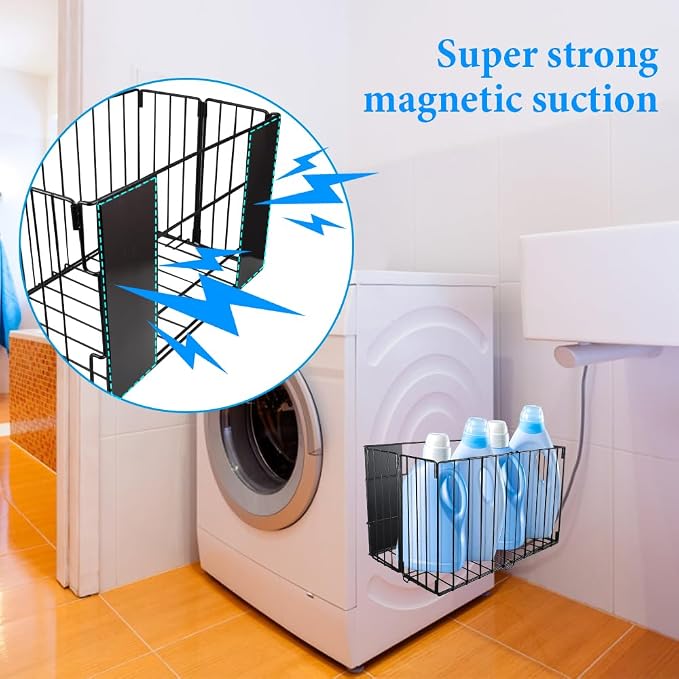 Picowe Extra Large Dryer Ball Organizer Magnetic Storage Bin, Foldable Magnetic Dryer Ball Holder for Laundry Room Organization and Storage to Hold 4-6 Dryer Balls, Without Balls (Black,L)