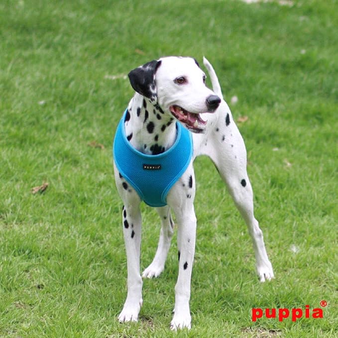 Puppia Soft Dog Harness No Choke Over-The-Head Triple Layered Breathable Mesh Adjustable Chest Belt and Quick-Release Buckle, Sky Blue, XX-Large