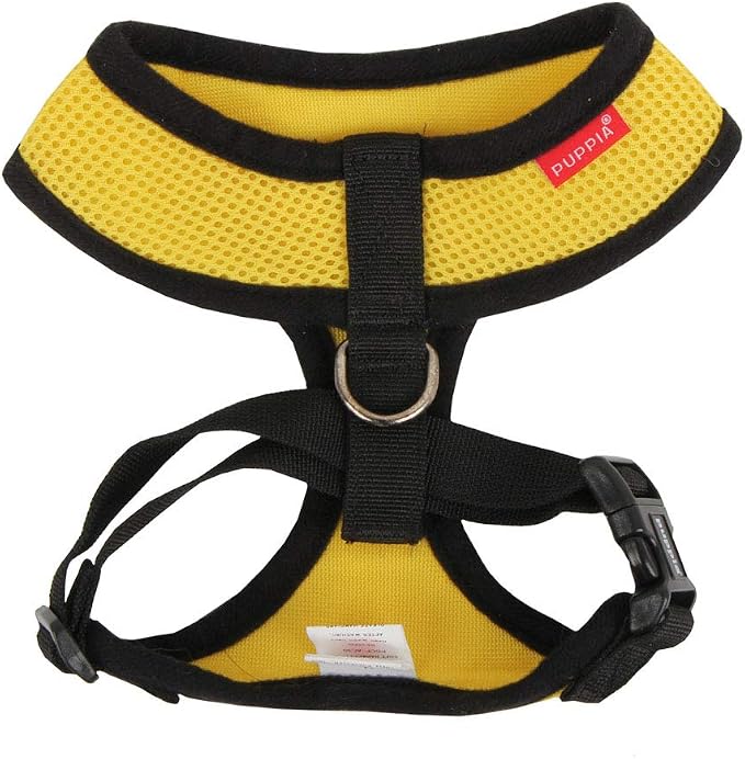 Puppia Soft Dog Harness No Choke Over-The-Head Triple Layered Breathable Mesh Adjustable Chest Belt and Quick-Release Buckle, Yellow, X-Small