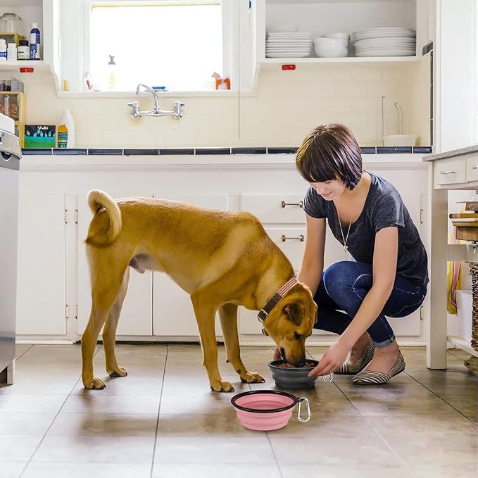 Kytely Large Collapsible Dog Bowls, 2 Pack, 34oz, Pink+Grey