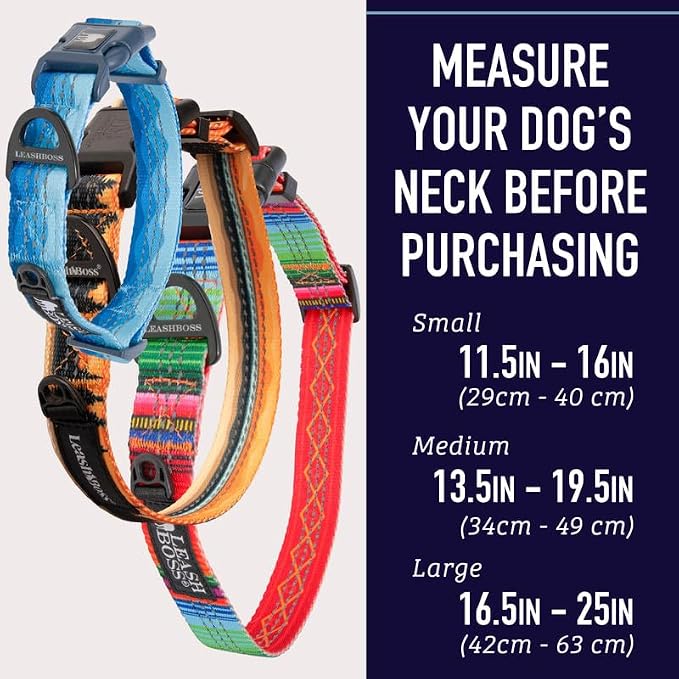 Leash Boss Adjustable Reflective Dog Collar, Quick-Release Buckle and Reflective Piping and Threads for Small, Medium and Large Dogs (Large - Red 16.5-25" Neck x 1" Wide)