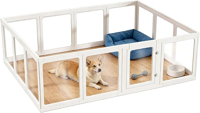 Clear Acrylic Dog Playpen with Door,23.6" Puppy Playpen,Easy Assemble Pet Fence for Puppies/Small Dog Play Pen Indoor (White, 23.6", 12 Panel)