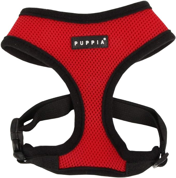 Puppia Soft Dog Harness No Choke Over-The-Head Triple Layered Breathable Mesh Adjustable Chest Belt and Quick-Release Buckle, Red, XX-Large