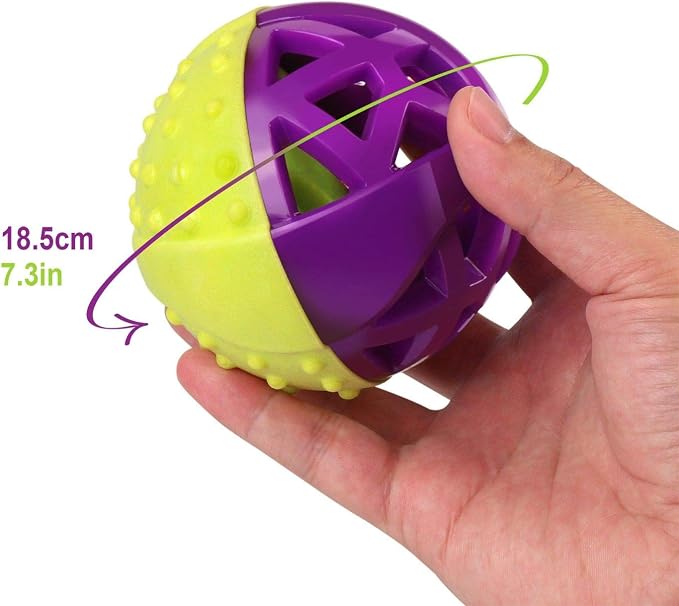 – Ball-Shaped Dog Squeaky Toy for Small-Medium Puppy & Dogs | Dental Dog Chew Treat Ball Helps Massage Dogs Gums, Good for Aggressive Chewers | Green/Purple