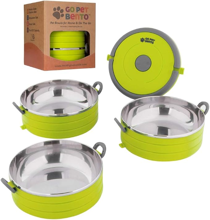 Healthy Human Travel Pet Bento Bowls, 3 Pack, Green