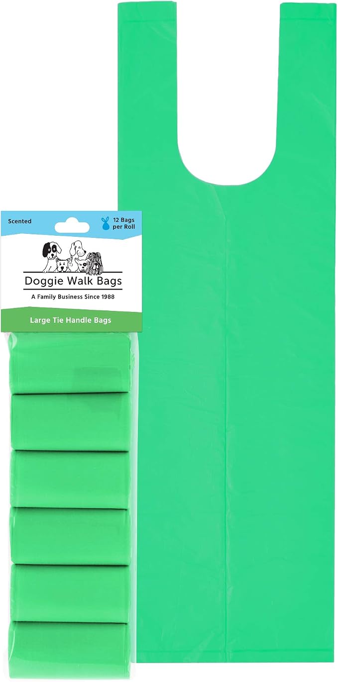 Large Dog Waste Bags on a Roll with Easy Tie Handles, Extra Thick and Strong Dog Poop Bags, 288 Count, Scented, 5.5 x 5.5 x 17 Inches, Green