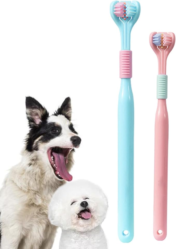 Three Sided Dog Toothbrush Kit, 2 Size Toothbrush for Adult Puppy with Small Soft Head, Pet Teeth Deep Clean Dense Brush, Small Dog Tooth Cleaning