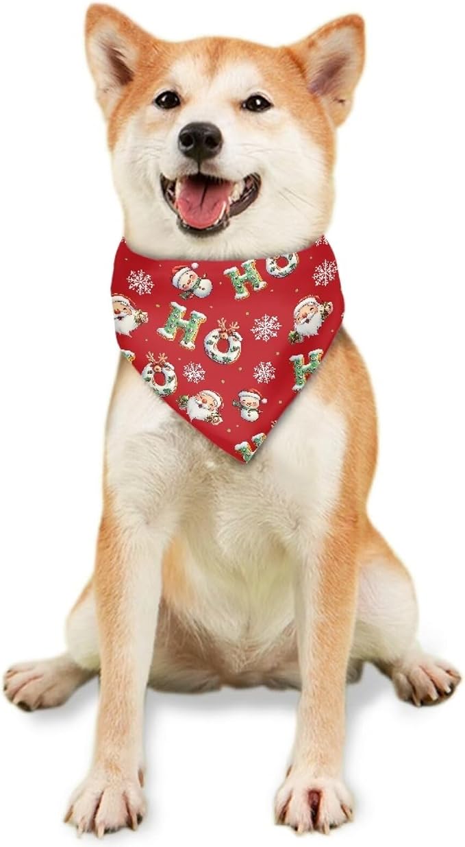 Jeiento Santa Claus Dog Bandanas Christmas Snowflake Holiday Parties Pet Costume Dog Scarf Washable, Medium, Polyester
