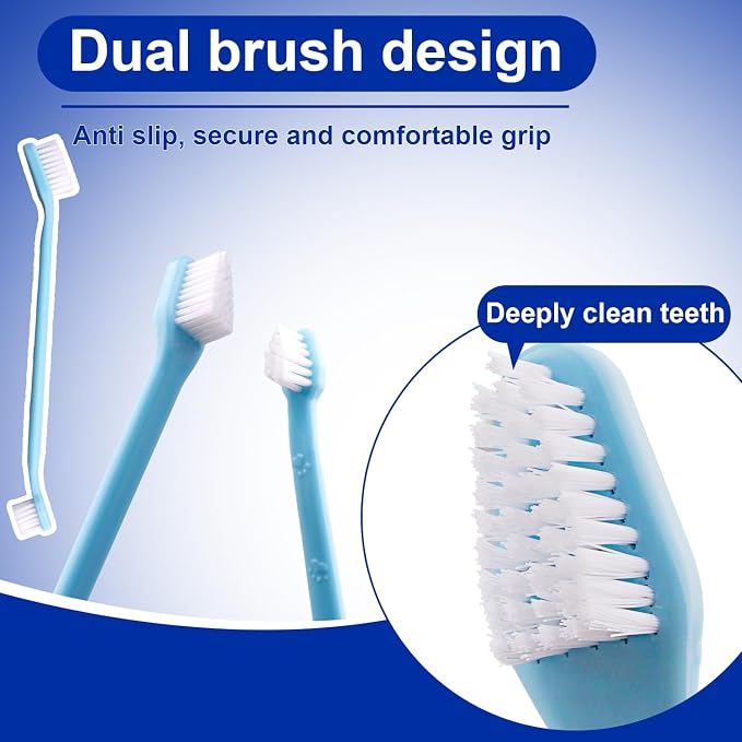 9 Pcs Dog Toothbrush Set, Three Sided Pet Toothbrush Brush,360º Pet Toothbrush Soft Nano Bristles Tooth Brush for Cat Dog Puppy Kitten Dental Care