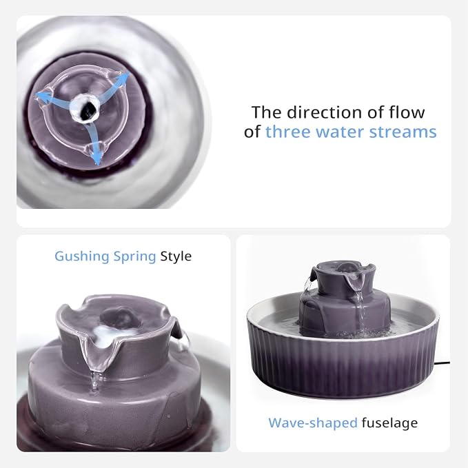 Ceramic Cat Water Fountain, 2.1L/71oz Cupcake Pet Water Fountain for Cats and Dogs, Automatic Pet Drinking Fountain,Double Filtration System, Easy to Clean, 360°Drinking Water(Gradient Purple)