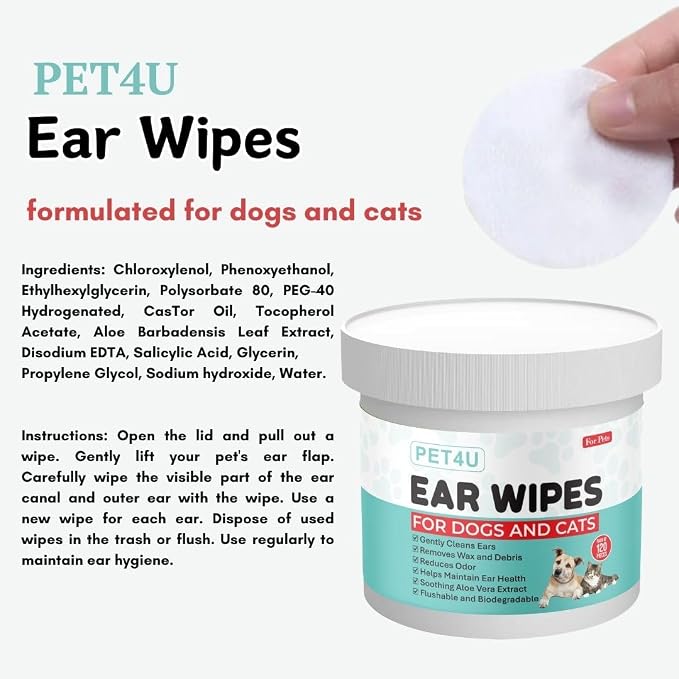 Gentle Ear Wipes for Dogs and Cats, 120 Wipes