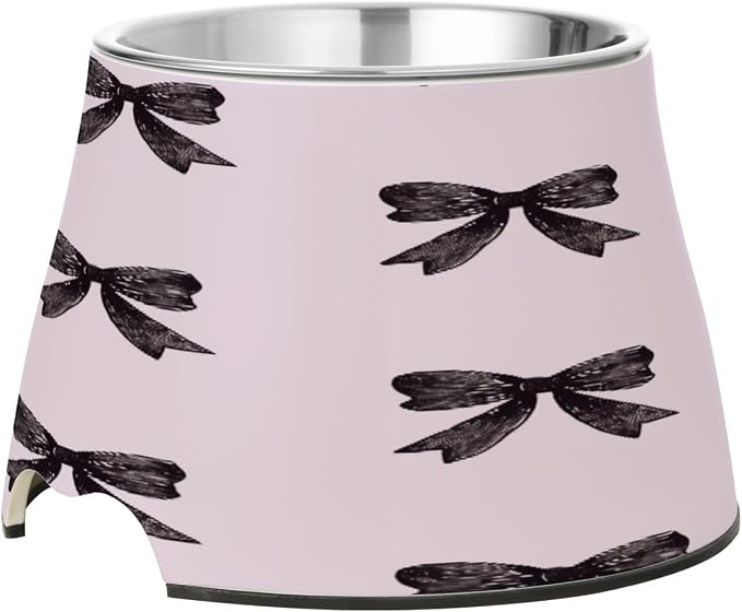 Blueangle Elevated Dog Bowls with Stainless Steel - Non-Slip 2.3 Cup High Capacity Pet Dish for Spinal Health & Black Bows Design（281）