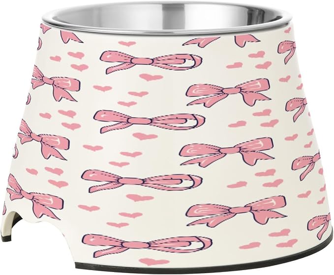 Blueangle Elevated Dog Bowls with Stainless Steel - Non-Slip 2.3 Cup High Capacity Pet Dish for Spinal Health & Cute Ribbon Bow Design（297）