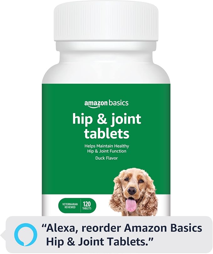 Amazon Basics Dog Hip & Joint Daily Chewable Tablets, with Glucosamine, MSM, and Chondroitin, Duck Flavored, 120 Count (Previously Solimo)