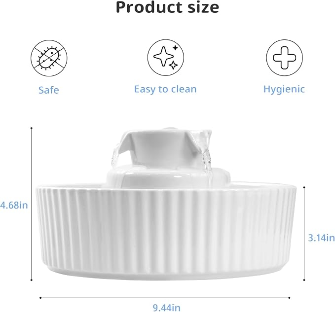 Ceramic Cat Water Fountain, 2.1L/71oz Cupcake Pet Water Fountain for Cats and Dogs, Automatic Pet Drinking Fountain,Double Filtration System, Easy to Clean (White) (2 Water Pumps)