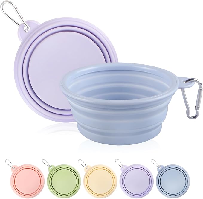 Collapsible Dog Bowls, 2 Pack, Macaron Blue & Violet